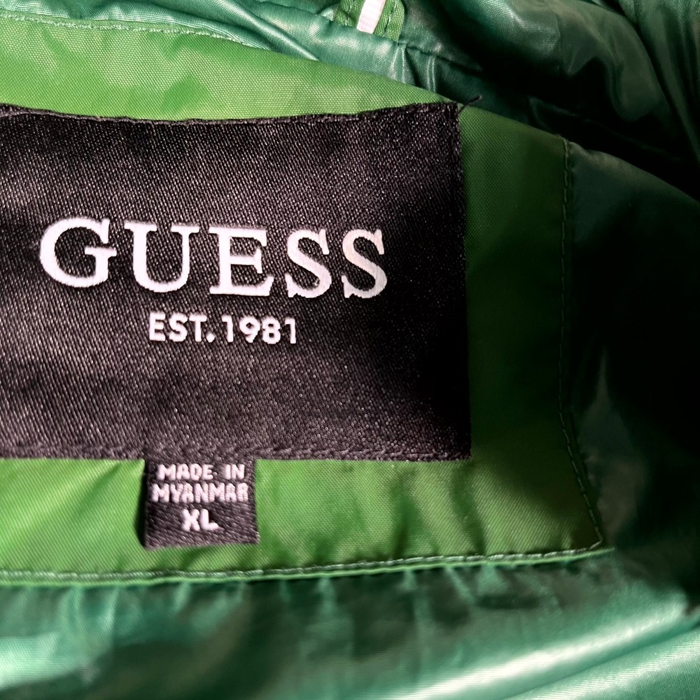 GUESS Windbreaker Jacket Womens XL Green White Colorblock Hooded Waterproof - Picture 4 of 6